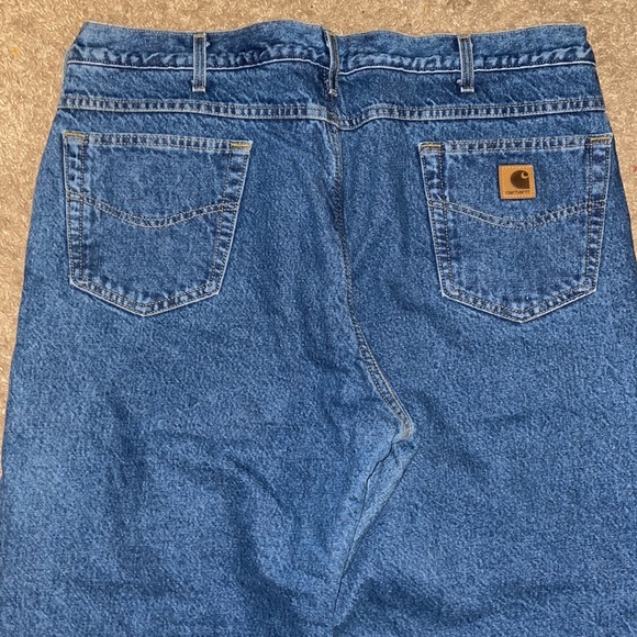 Carhartt fleece lined dark wash outdoor work straight leg jeans - Picture 6 of 9